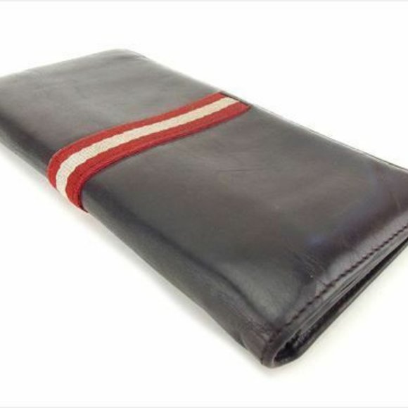 Bally Wallet Purse Brown Red Canvas Leather Woman unisex Authentic Used - Picture 2 of 8